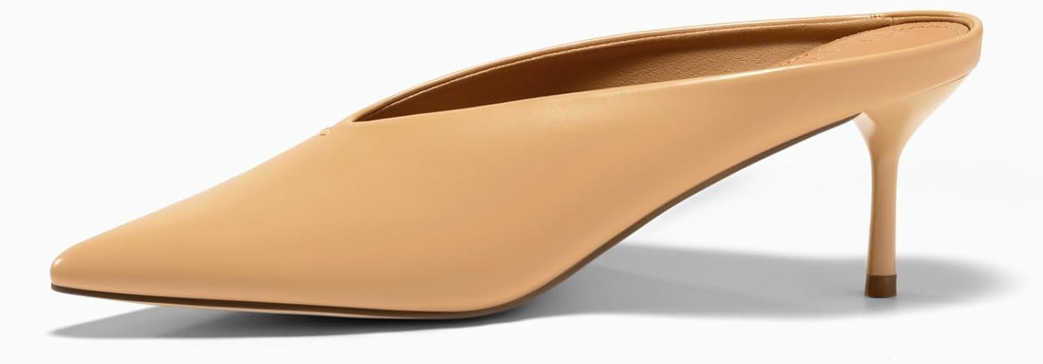 image:imageCoutgo Womens High Heels Mules Closed Pointed Toe Slide Sandals Slip On Summer Dress ShoesPu Khaki