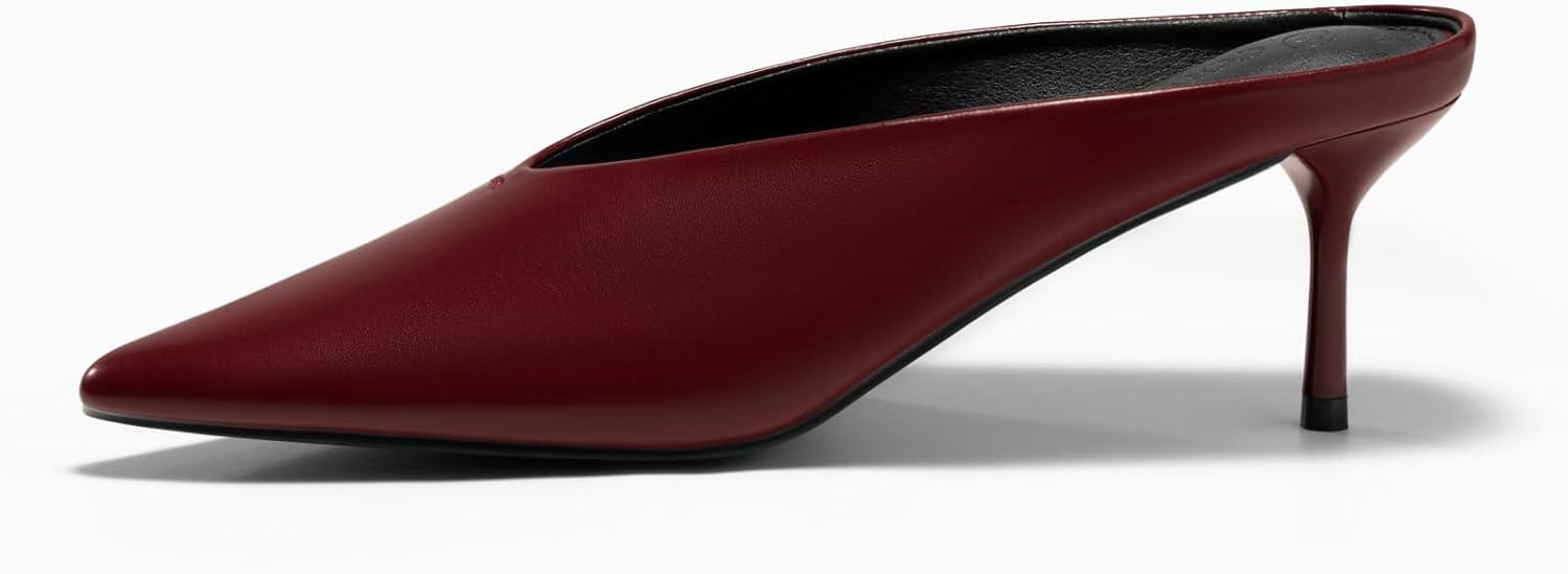 image:imageCoutgo Womens High Heels Mules Closed Pointed Toe Slide Sandals Slip On Summer Dress ShoesPu Wine Red