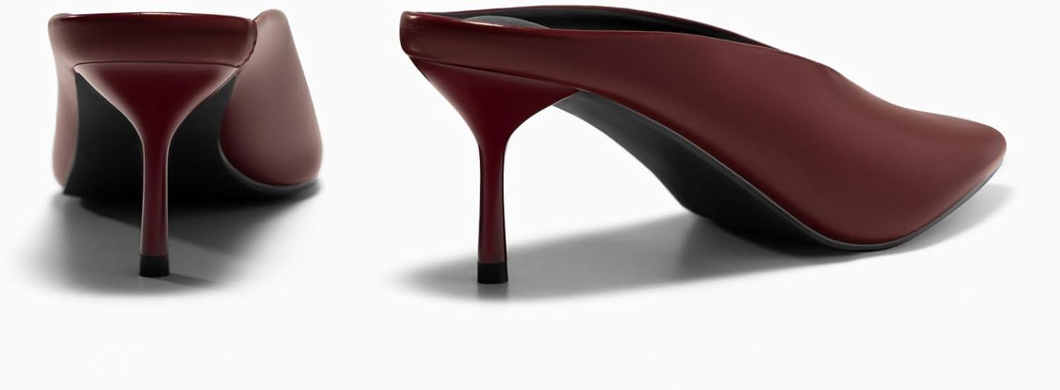 image:imageCoutgo Womens High Heels Mules Closed Pointed Toe Slide Sandals Slip On Summer Dress ShoesPu Wine Red