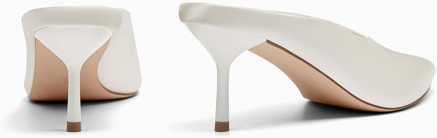 image:imageCoutgo Womens High Heels Mules Closed Pointed Toe Slide Sandals Slip On Summer Dress ShoesSatin Cream White