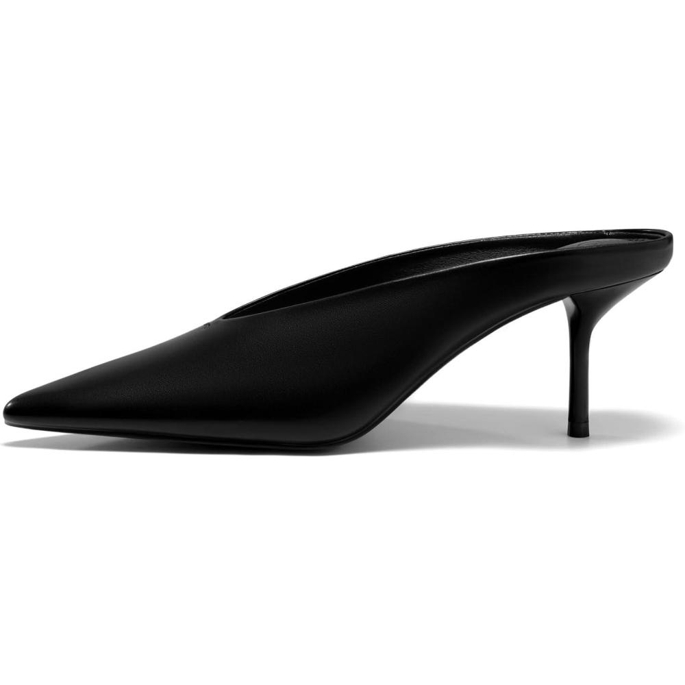 image:imageCoutgo Womens High Heels Mules Closed Pointed Toe Slide Sandals Slip On Summer Dress ShoesPu Black