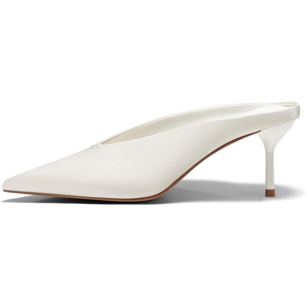 image:imageCoutgo Womens High Heels Mules Closed Pointed Toe Slide Sandals Slip On Summer Dress ShoesSatin Cream White