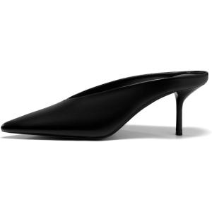 Coutgo Womens High Heels Mules Closed Pointed Toe Slide Sandals Slip On Summer Dress Shoes(Pu Black)