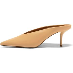 Coutgo Womens High Heels Mules Closed Pointed Toe Slide Sandals Slip On Summer Dress Shoes(Pu Khaki)