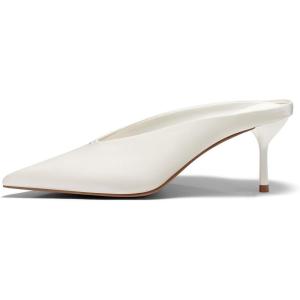 Coutgo Womens High Heels Mules Closed Pointed Toe Slide Sandals Slip On Summer Dress Shoes(Satin Cream White)