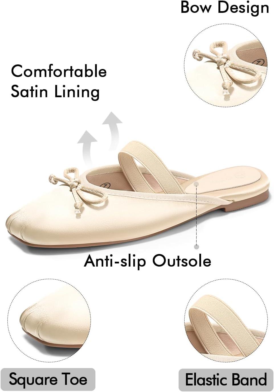 image:imageCoutgo Womens Ballet Flats Mules Bow Square Toe Slip On Slides Work Office Party Dress ShoesChampagne Gold