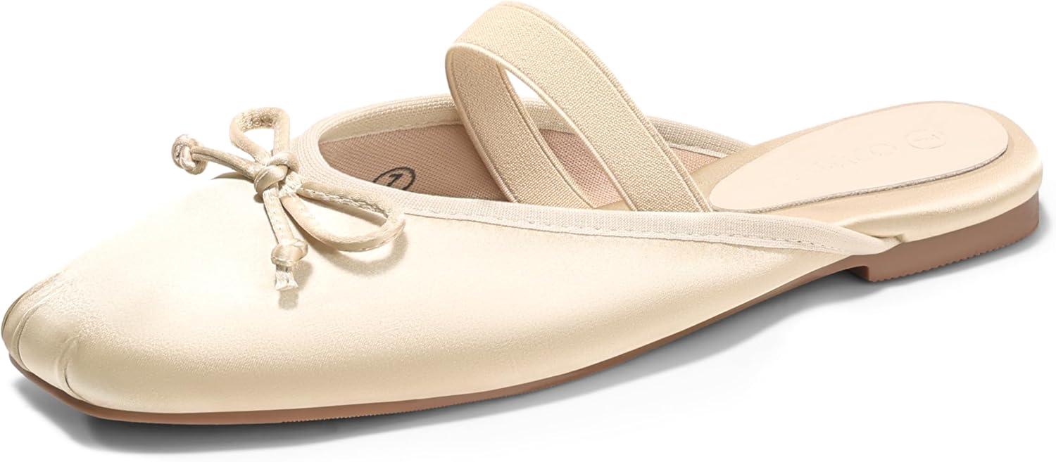 image:imageCoutgo Womens Ballet Flats Mules Bow Square Toe Slip On Slides Work Office Party Dress ShoesChampagne Gold