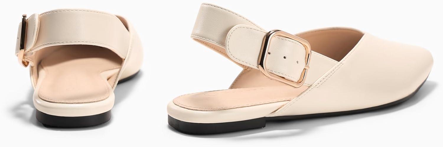 image:imageCoutgo Womens Flat Mules Closed Pointed Toe Slingback Slip On Flats Work Office Dress Sandal ShoesBeige