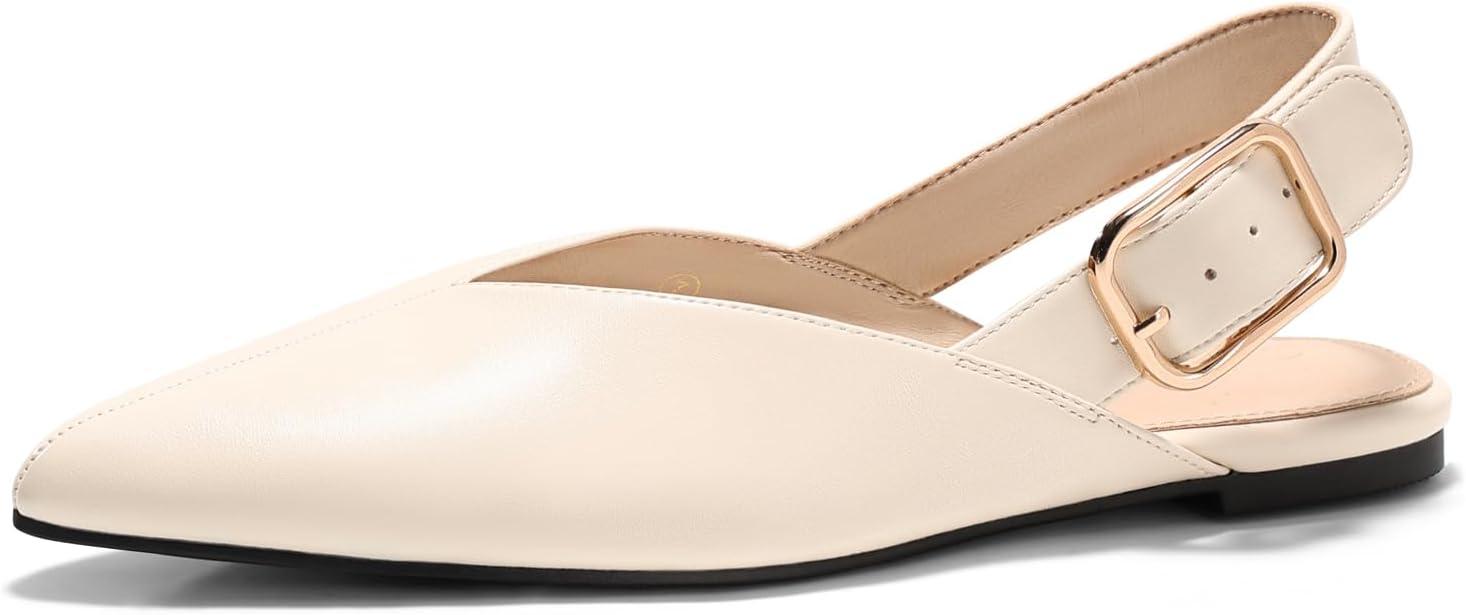 image:imageCoutgo Womens Flat Mules Closed Pointed Toe Slingback Slip On Flats Work Office Dress Sandal ShoesBeige