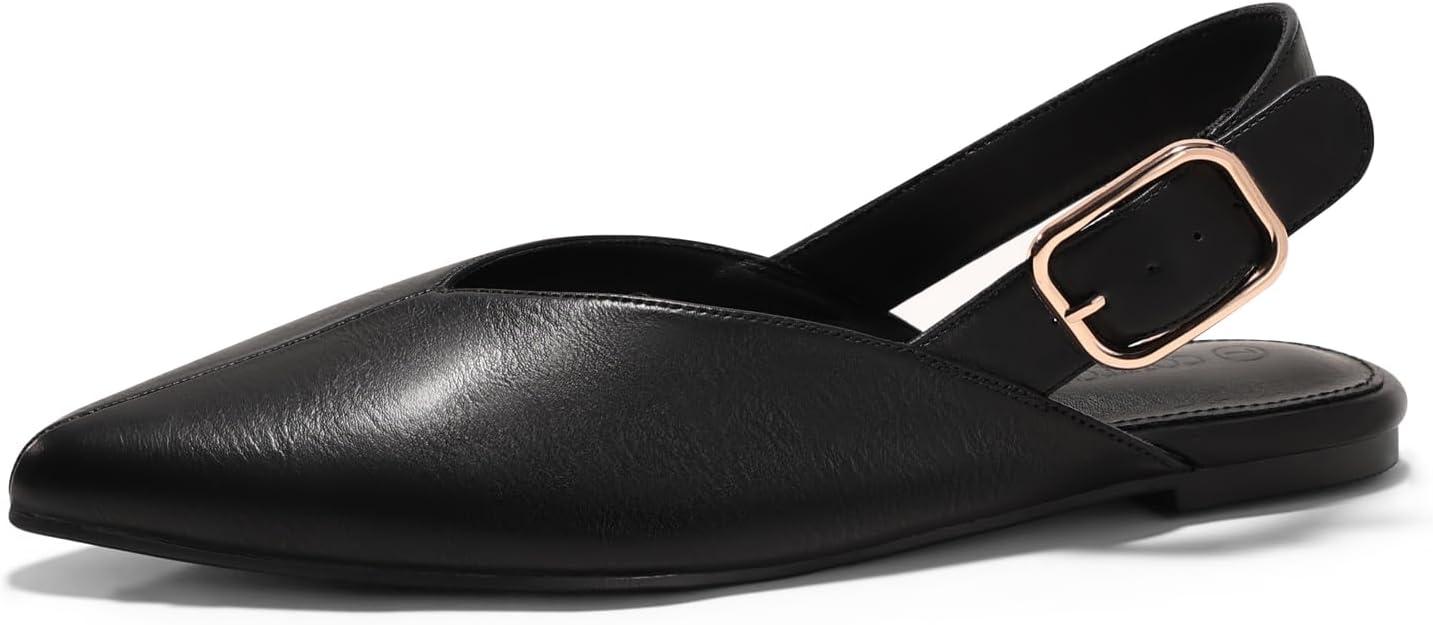 image:imageCoutgo Womens Flat Mules Closed Pointed Toe Slingback Slip On Flats Work Office Dress Sandal ShoesBlack