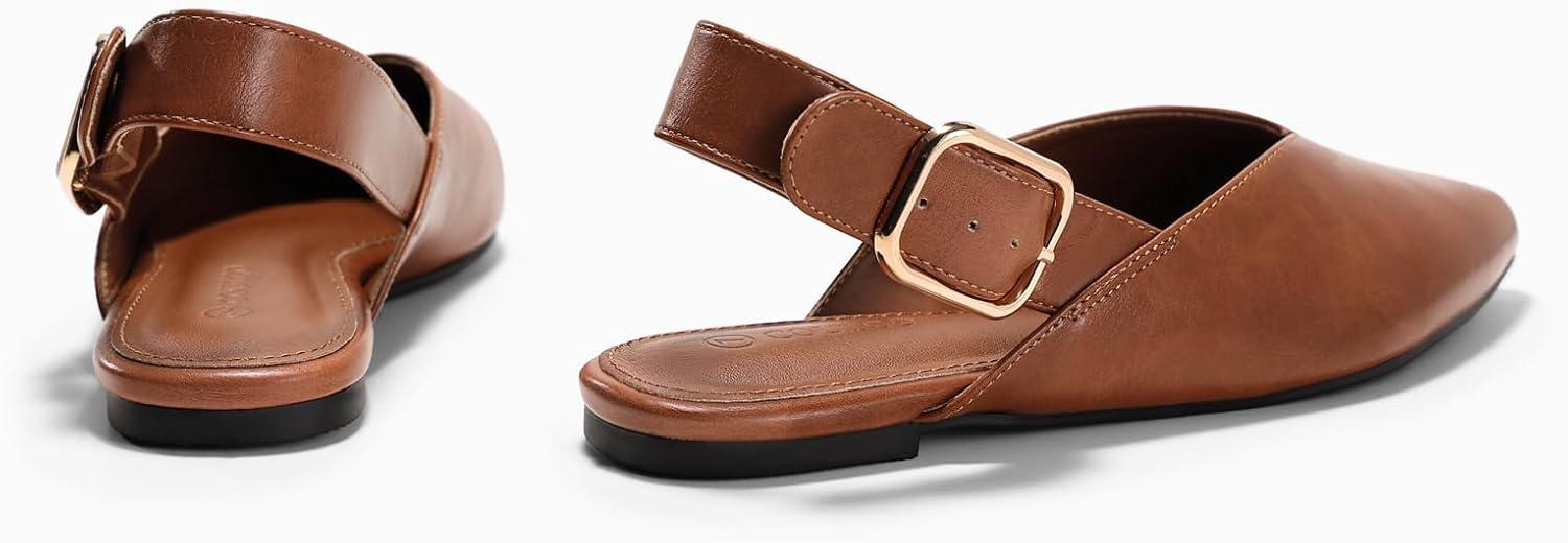 image:imageCoutgo Womens Flat Mules Closed Pointed Toe Slingback Slip On Flats Work Office Dress Sandal ShoesBrown