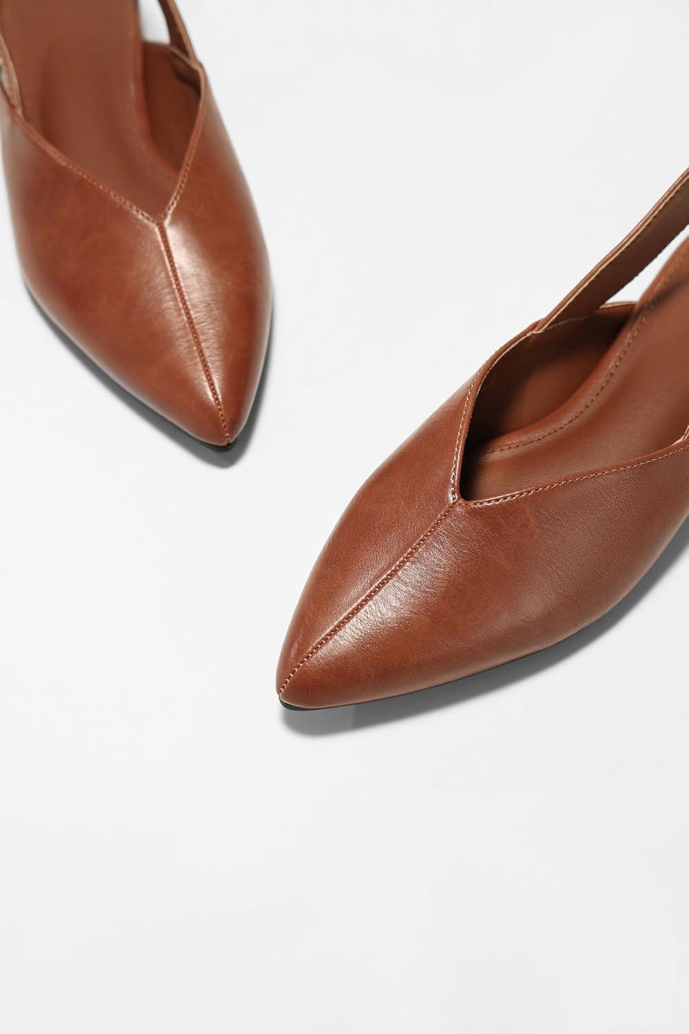 image:imageCoutgo Womens Flat Mules Closed Pointed Toe Slingback Slip On Flats Work Office Dress Sandal ShoesBrown
