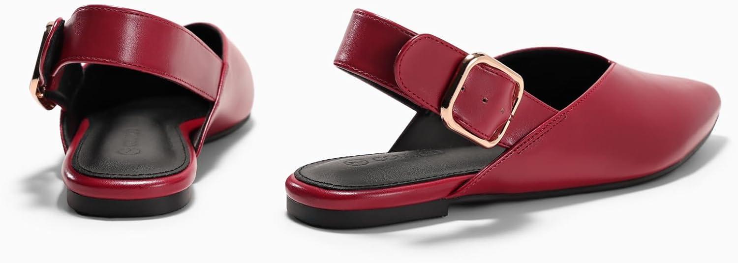 image:imageCoutgo Womens Flat Mules Closed Pointed Toe Slingback Slip On Flats Work Office Dress Sandal ShoesBurgundy