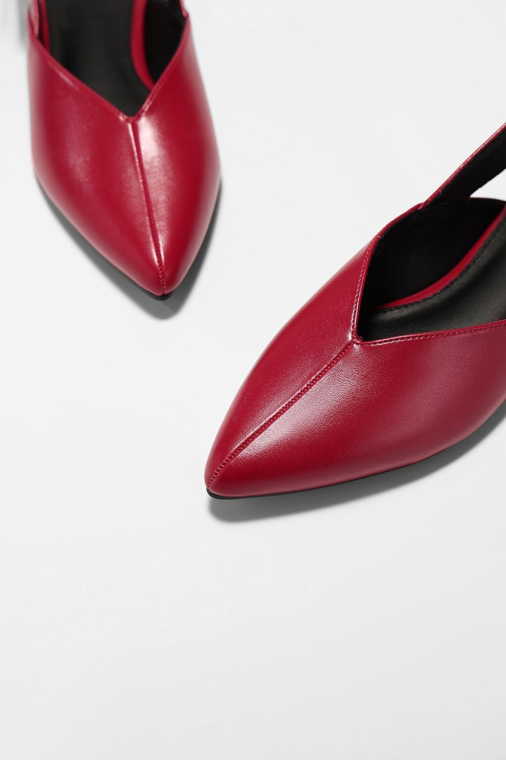 image:imageCoutgo Womens Flat Mules Closed Pointed Toe Slingback Slip On Flats Work Office Dress Sandal ShoesBurgundy