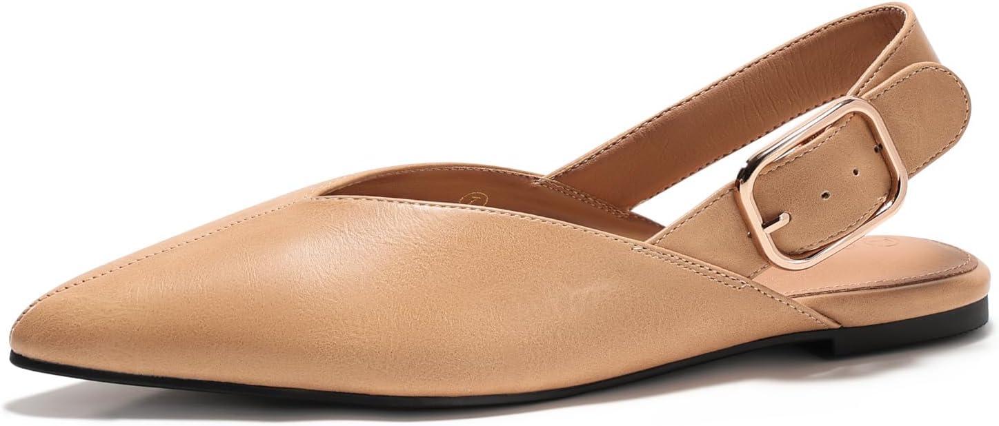 image:imageCoutgo Womens Flat Mules Closed Pointed Toe Slingback Slip On Flats Work Office Dress Sandal ShoesKhaki