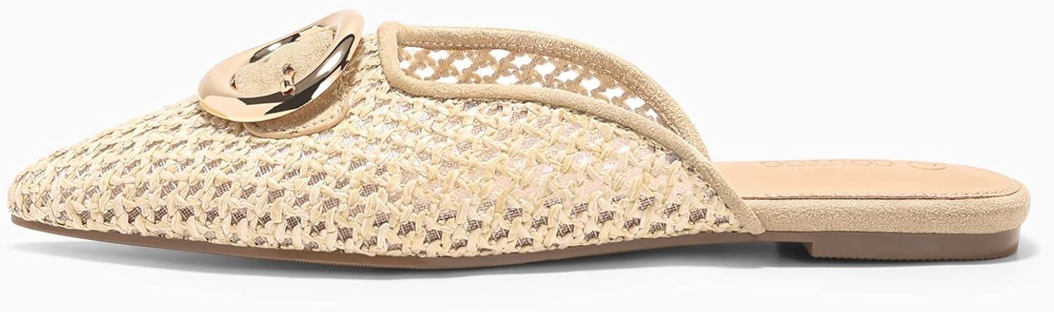 image:imageCoutgo Womens Mules Flats Metal Closed Pointed Toe Slip On Slides Summer Dress ShoesBeige
