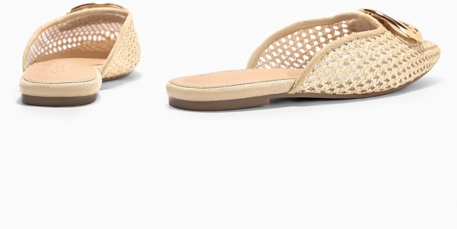 image:imageCoutgo Womens Mules Flats Metal Closed Pointed Toe Slip On Slides Summer Dress ShoesBeige