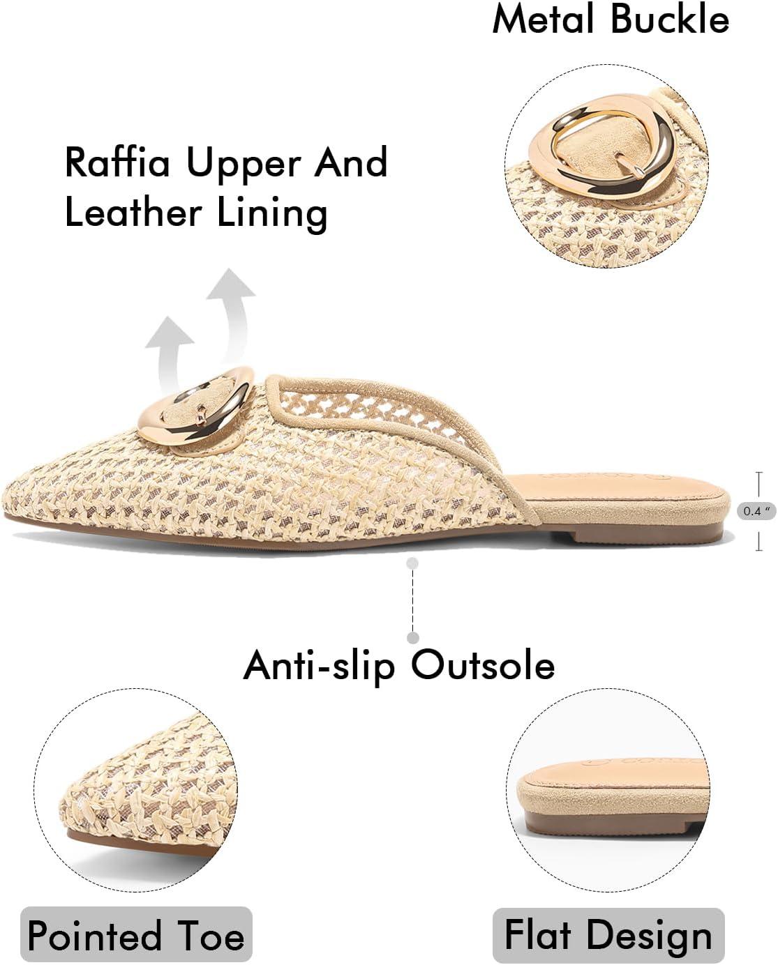 image:imageCoutgo Womens Mules Flats Metal Closed Pointed Toe Slip On Slides Summer Dress ShoesBeige