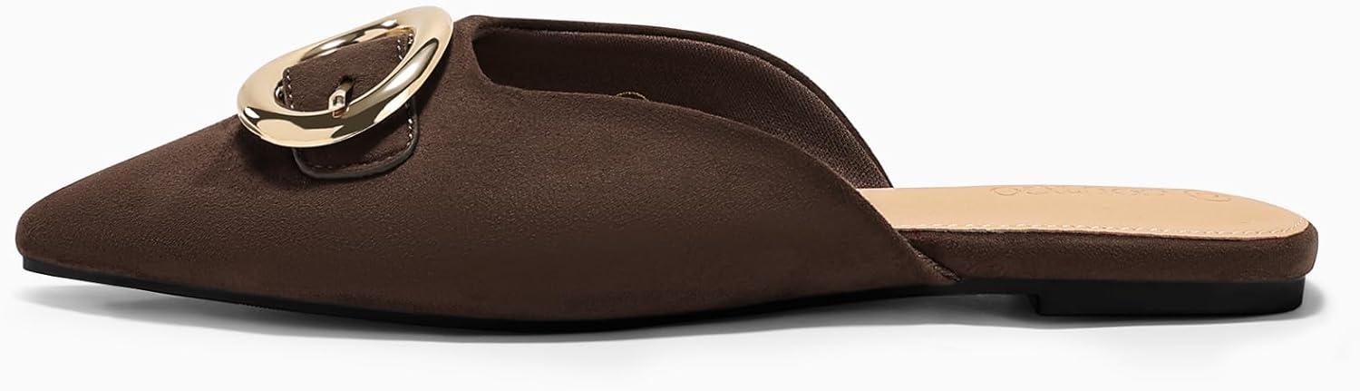 image:imageCoutgo Womens Mules Flats Metal Closed Pointed Toe Slip On Slides Summer Dress ShoesChocolate Suede