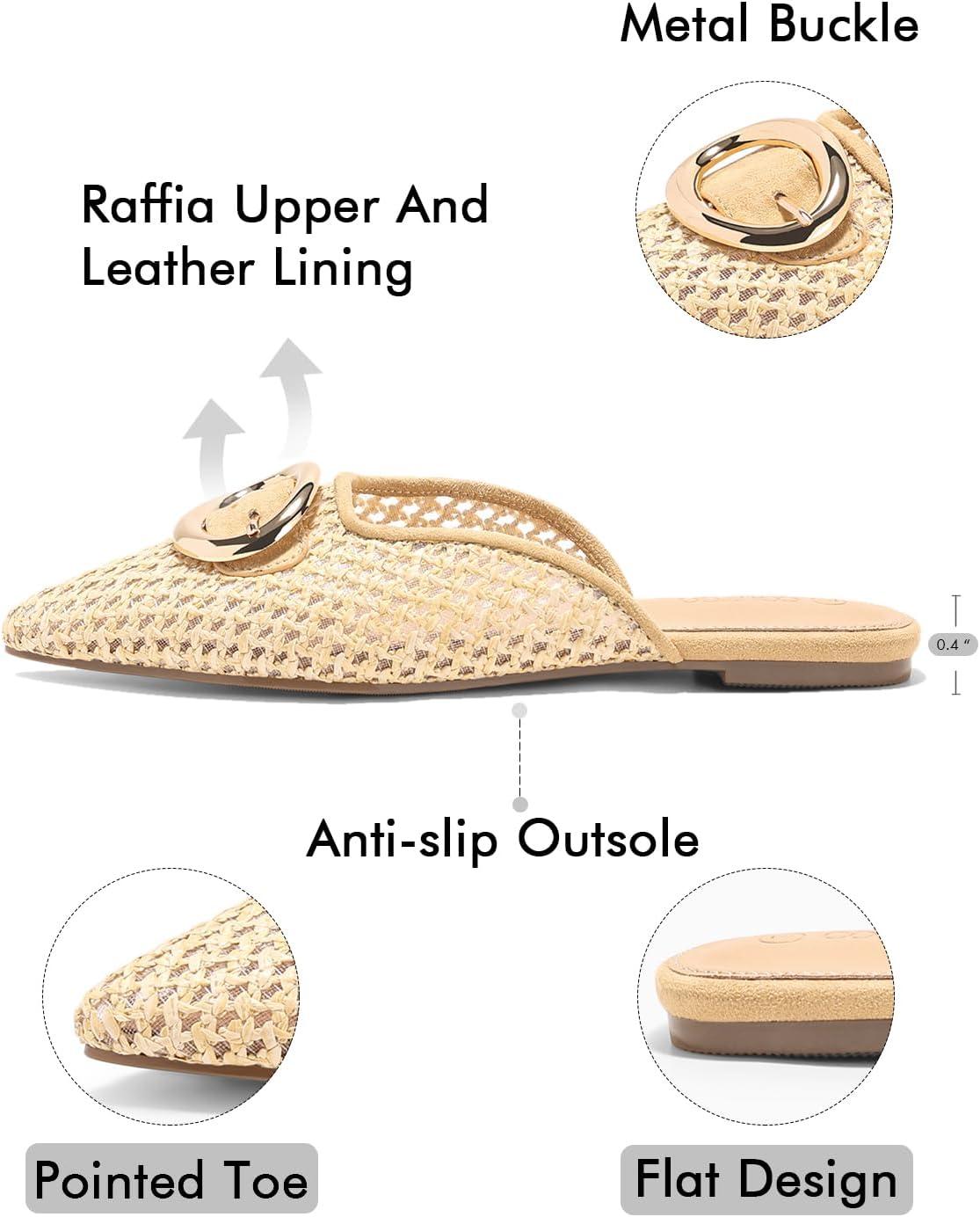 image:imageCoutgo Womens Mules Flats Metal Closed Pointed Toe Slip On Slides Summer Dress ShoesKhaki