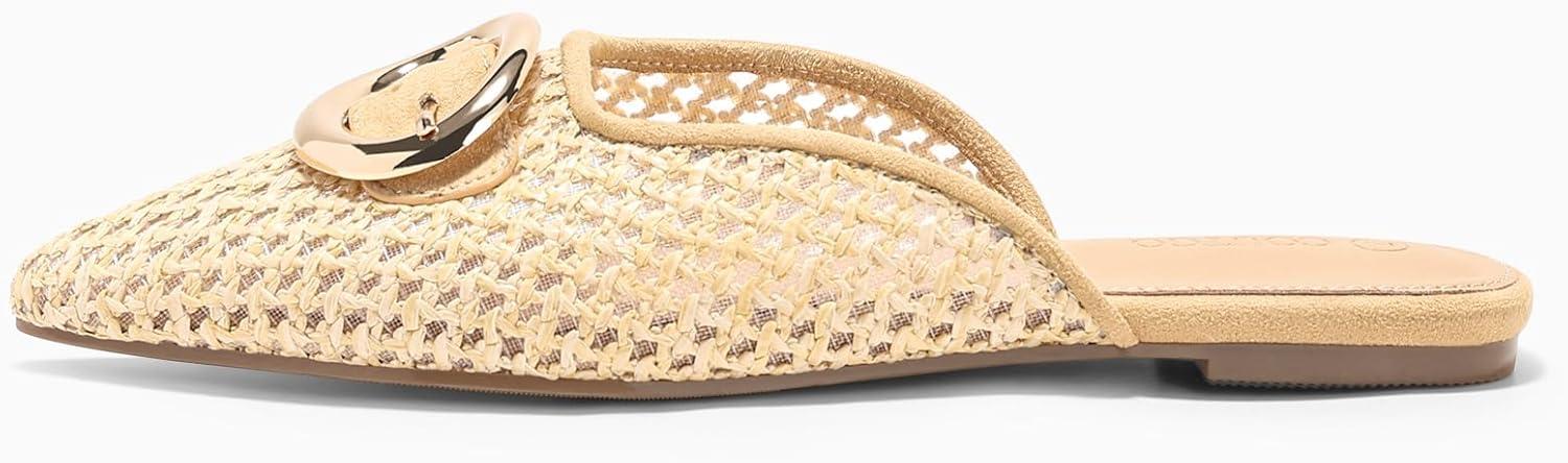 image:imageCoutgo Womens Mules Flats Metal Closed Pointed Toe Slip On Slides Summer Dress ShoesKhaki