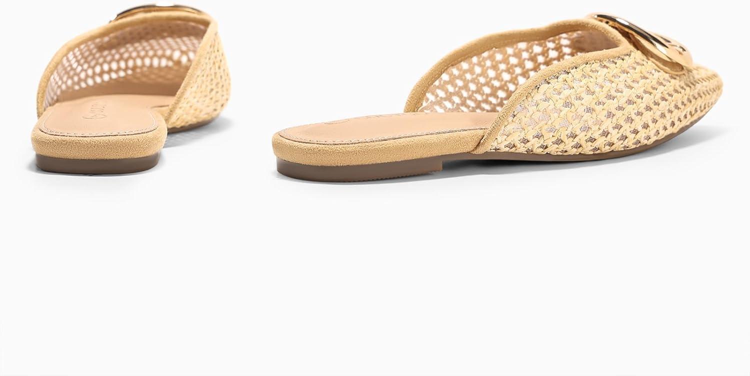 image:imageCoutgo Womens Mules Flats Metal Closed Pointed Toe Slip On Slides Summer Dress ShoesKhaki