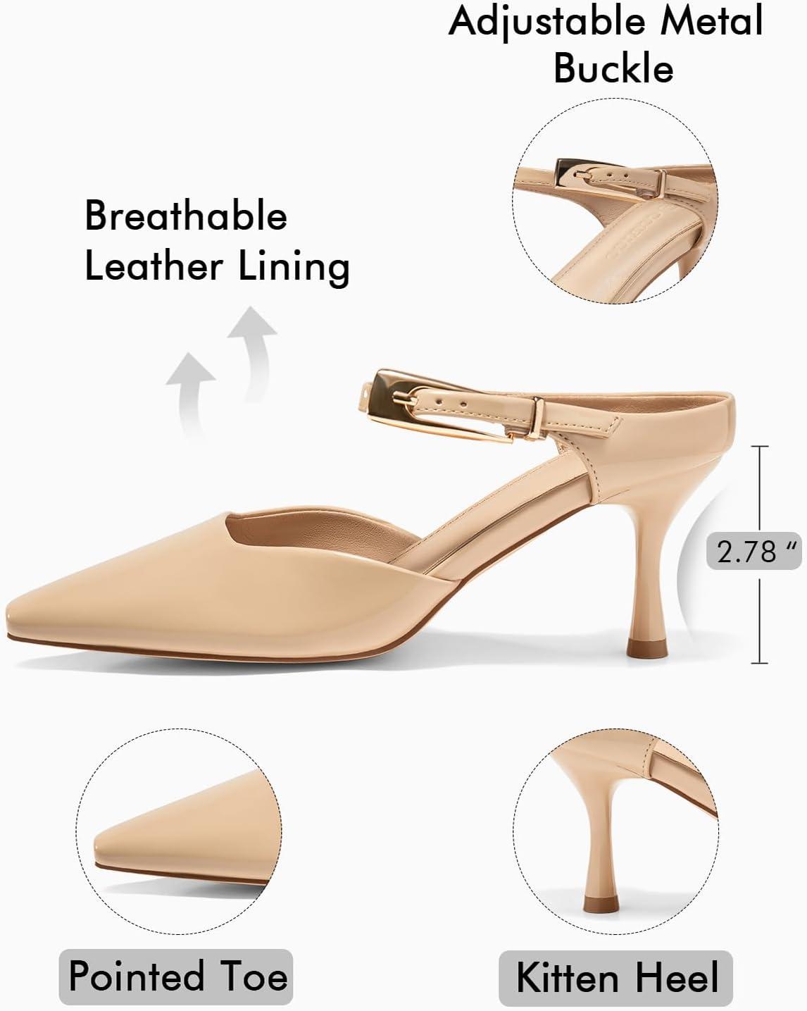 image:imageCoutgo Womens Pointed Toe Kitten Heel MulesKhaki