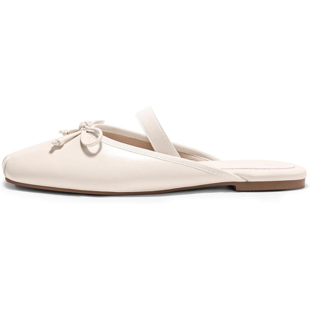 image:imageCoutgo Womens Ballet Flats Mules Bow Square Toe Slip On Slides Work Office Party Dress ShoesBeige