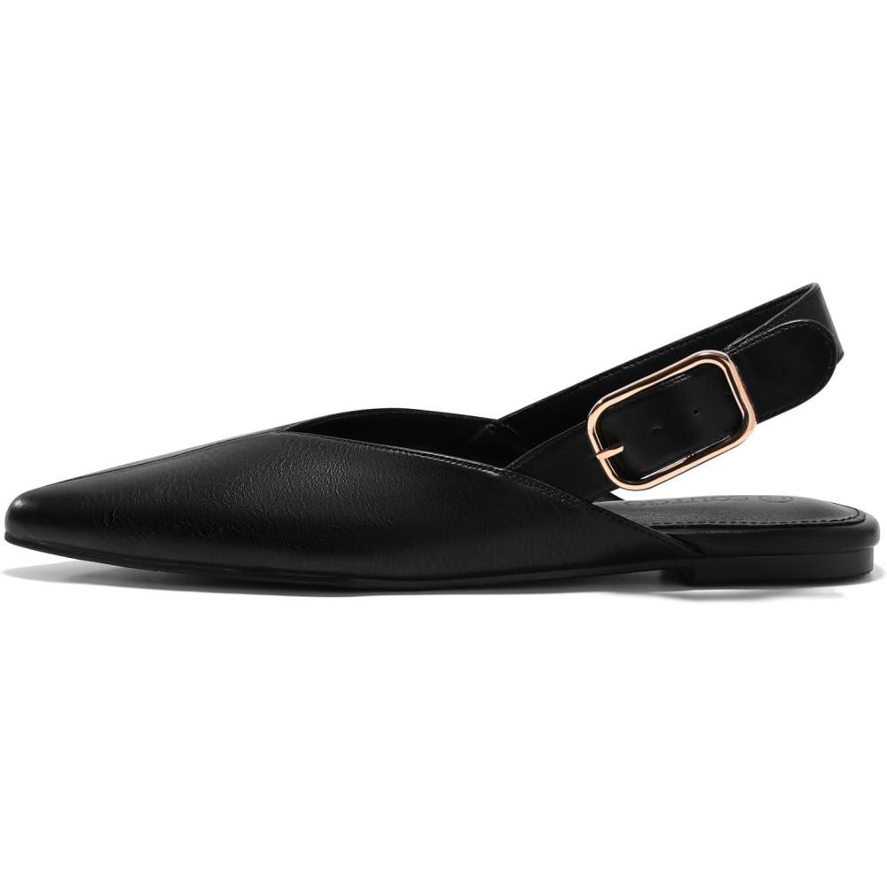 image:imageCoutgo Womens Flat Mules Closed Pointed Toe Slingback Slip On Flats Work Office Dress Sandal ShoesBlack