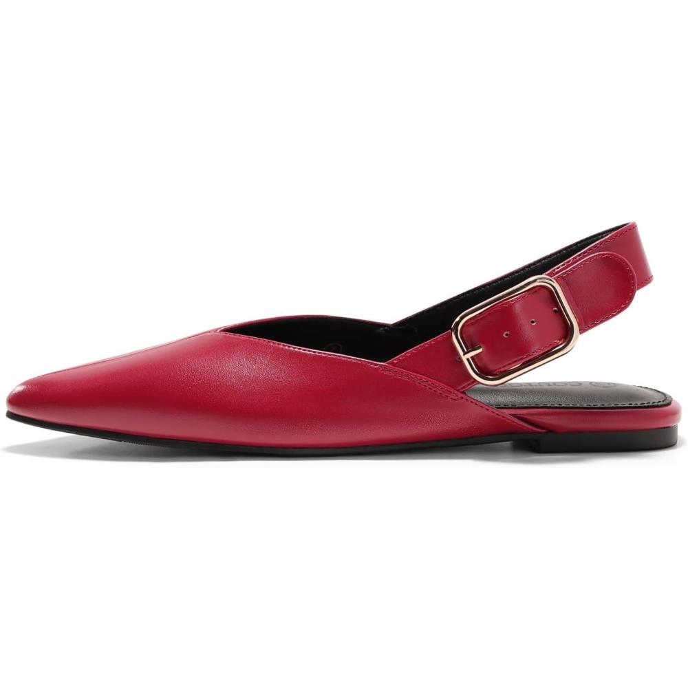 image:imageCoutgo Womens Flat Mules Closed Pointed Toe Slingback Slip On Flats Work Office Dress Sandal ShoesBurgundy