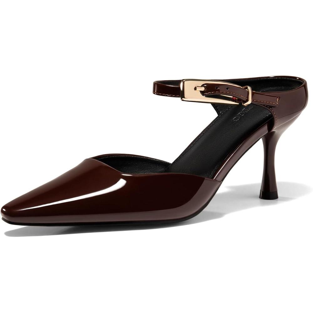 image:imageCoutgo Womens High Heels Mules Closed Pointed Toe Kitten Heel Pumps Ankle Buckle Strap Slip On Backless Dress Shoes Maroon Size 75