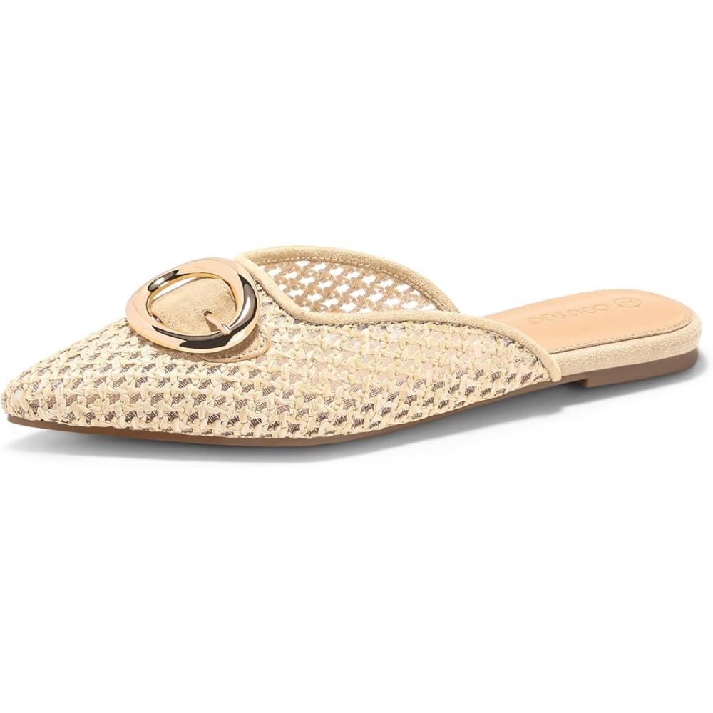 image:imageCoutgo Womens Mules Flats Metal Closed Pointed Toe Slip On Slides Summer Dress ShoesBeige