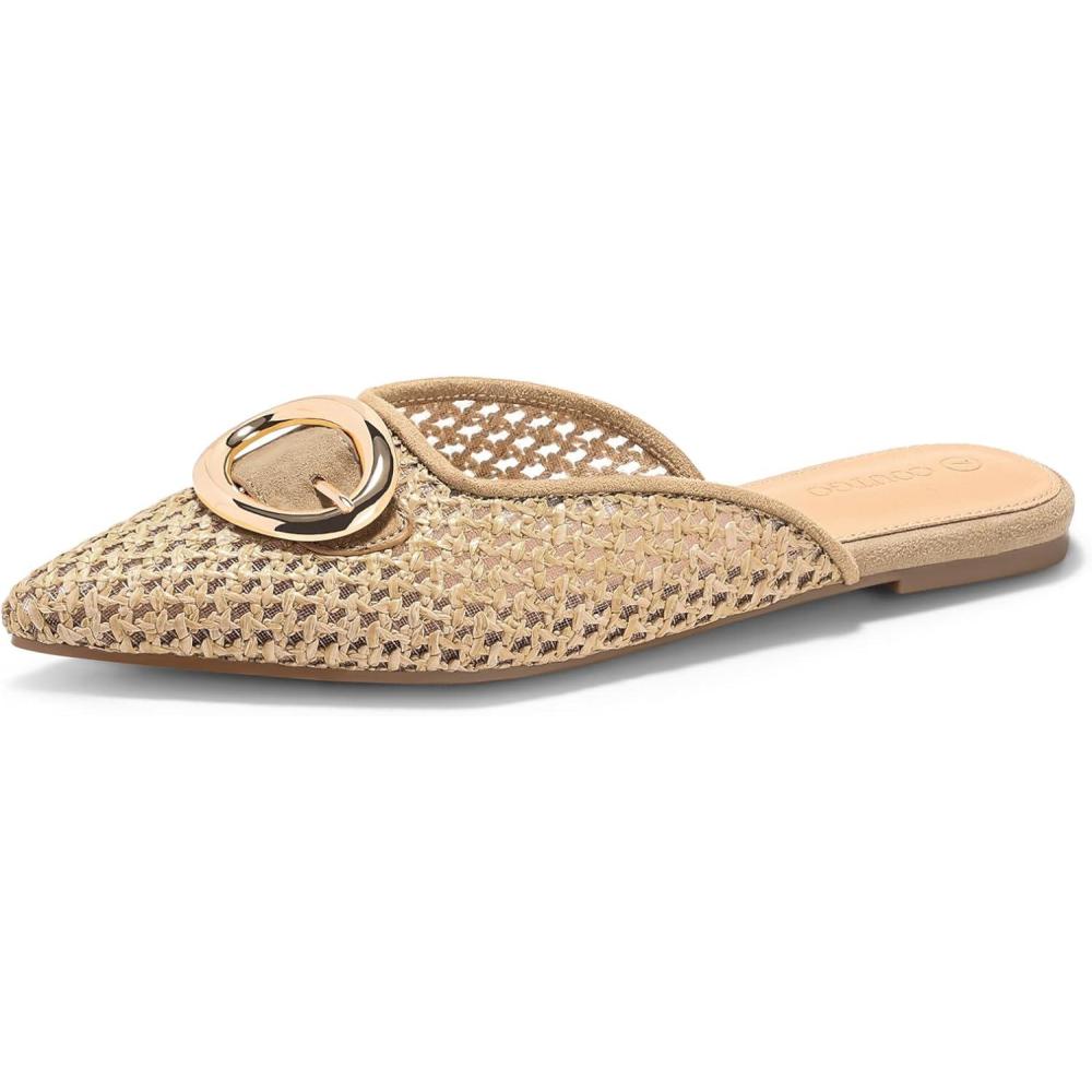 image:imageCoutgo Womens Mules Flats Metal Closed Pointed Toe Slip On Slides Summer Dress ShoesCoffee