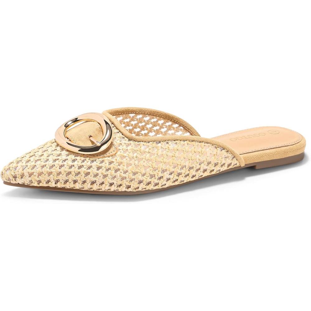 image:imageCoutgo Womens Mules Flats Metal Closed Pointed Toe Slip On Slides Summer Dress ShoesKhaki