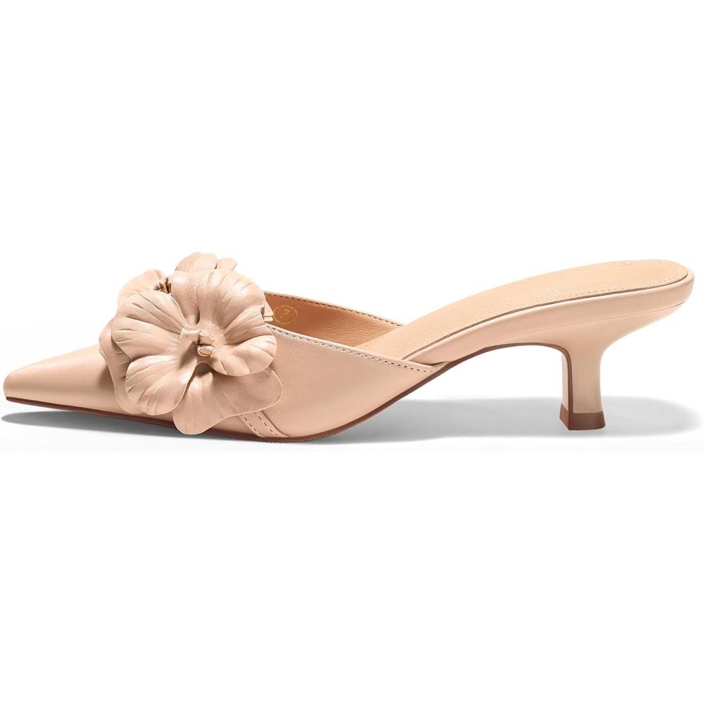 image:imageCoutgo Womens Mules Kitten Heels Closed Pointed Toe Pumps Flower Slip On Party Dress ShoesLight Khaki