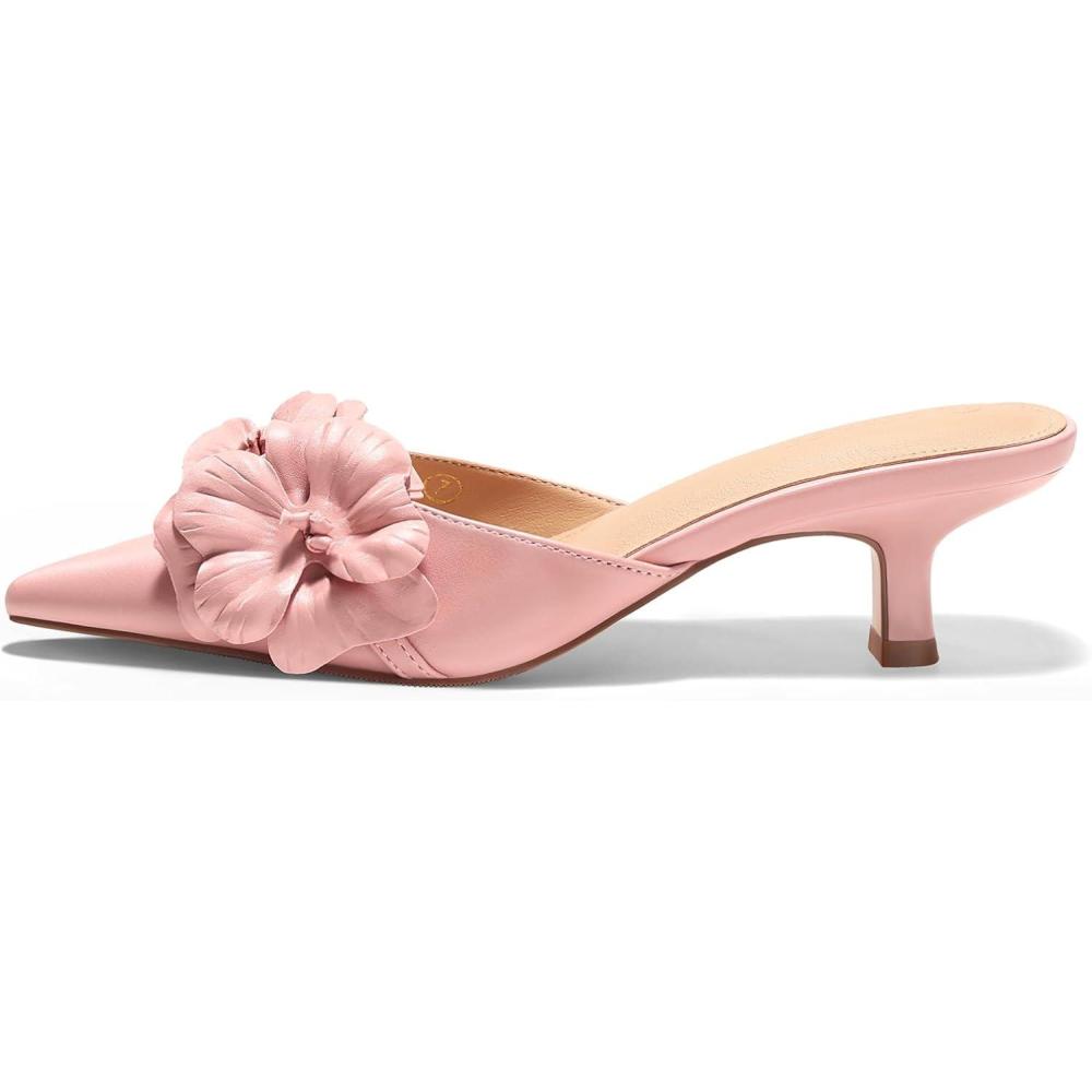 image:imageCoutgo Womens Mules Kitten Heels Closed Pointed Toe Pumps Flower Slip On Party Dress ShoesPink