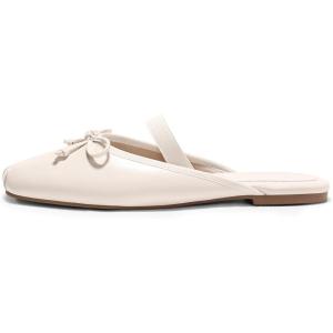 Coutgo Womens Ballet Flats Mules Bow Square Toe Slip On Slides Work Office Party Dress Shoes(Beige)