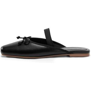 Coutgo Womens Ballet Flats Mules Bow Square Toe Slip On Slides Work Office Party Dress Shoes(Black)