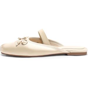Coutgo Womens Ballet Flats Mules Bow Square Toe Slip On Slides Work Office Party Dress Shoes(Champagne Gold)