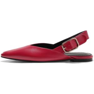 Coutgo Womens Flat Mules Closed Pointed Toe Slingback Slip On Flats Work Office Dress Sandal Shoes(Burgundy)