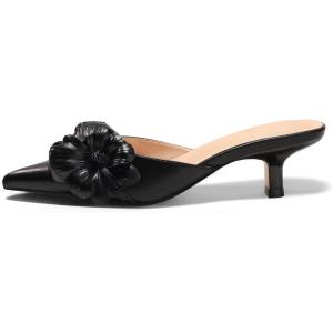 Coutgo Womens Mules Kitten Heels Closed Pointed Toe Pumps Flower Slip On Party Dress Shoes(Black)