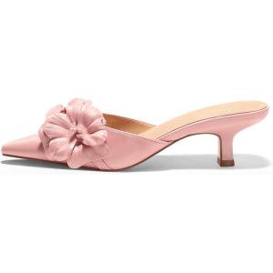 Coutgo Womens Mules Kitten Heels Closed Pointed Toe Pumps Flower Slip On Party Dress Shoes(Pink)
