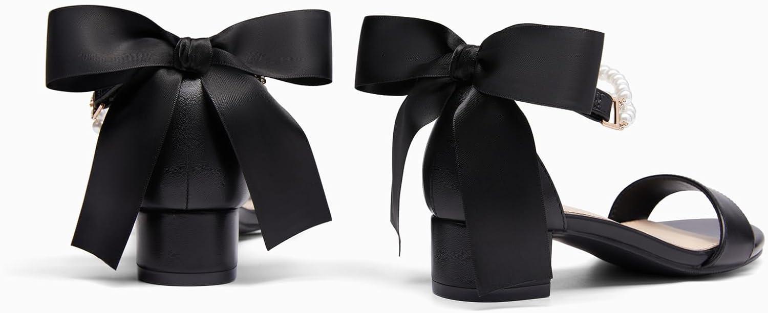 image:imageCoutgo Girls Dress Shoes Chunky Low Heels Sandals Bow Pearl Ankle Strap Flower Girl Wedding Party ShoesBlack