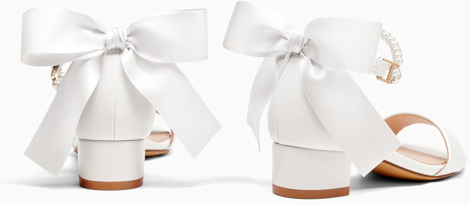 image:imageCoutgo Girls Dress Shoes Chunky Low Heels Sandals Bow Pearl Ankle Strap Flower Girl Wedding Party ShoesWhite