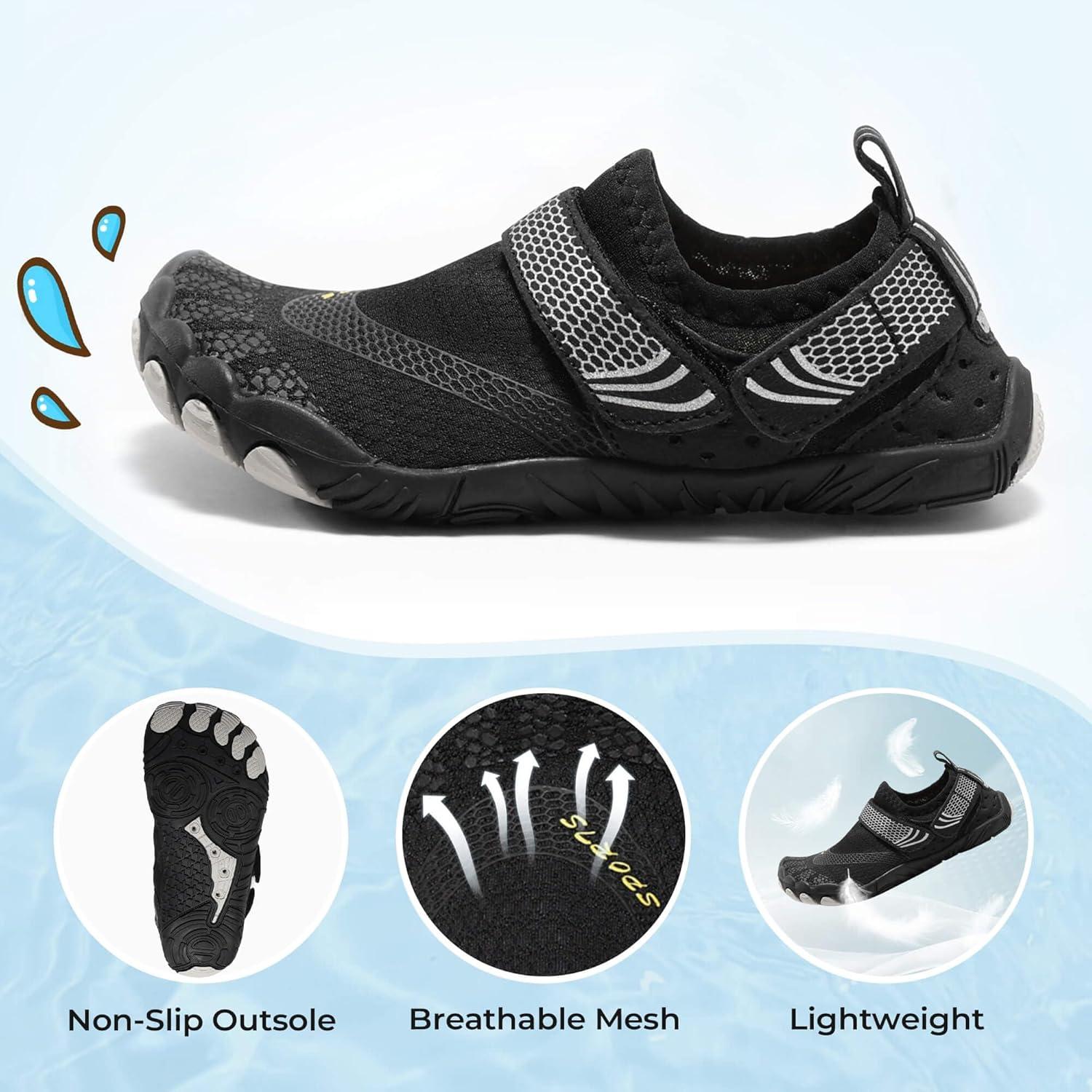 image:imageCoutgo Water Shoes for Kids Girls Boys Wide Toe Box QuickDry Barefoot Shoes for Hiking Beach Sports Swim PoolBlack