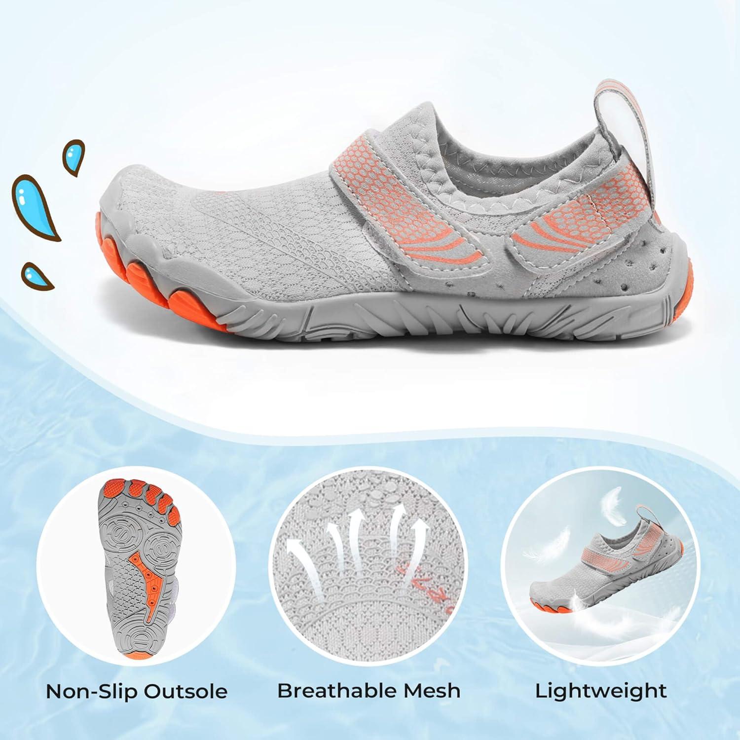 image:imageCoutgo Water Shoes for Kids Girls Boys Wide Toe Box QuickDry Barefoot Shoes for Hiking Beach Sports Swim PoolGrey
