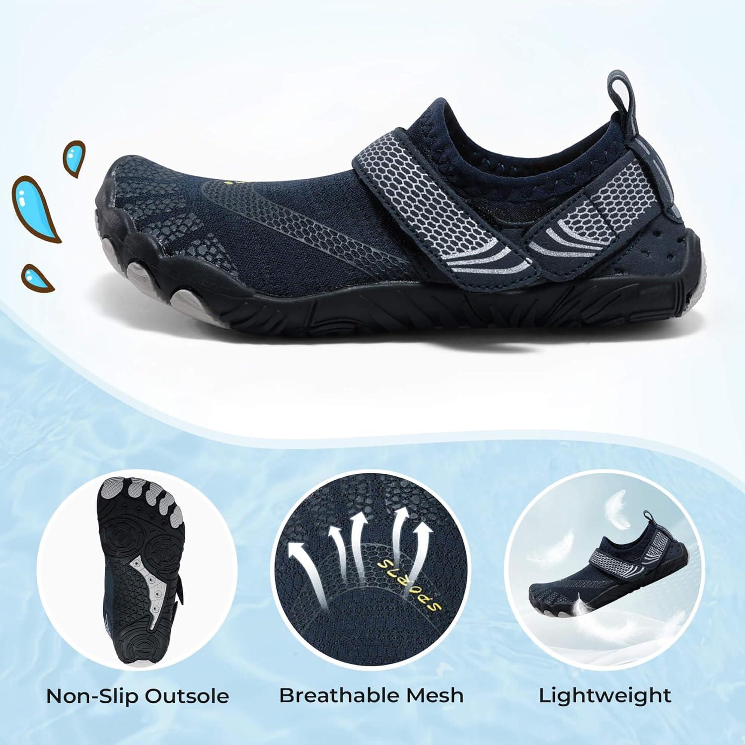 image:imageCoutgo Water Shoes for Kids Girls Boys Wide Toe Box QuickDry Barefoot Shoes for Hiking Beach Sports Swim PoolNavy