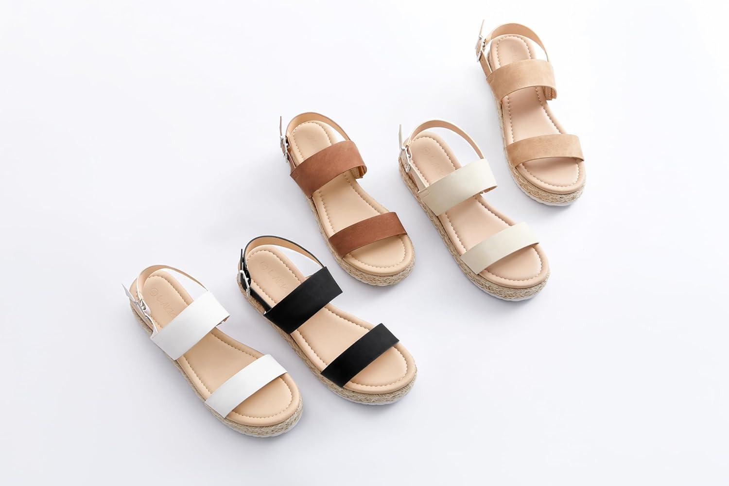 image:imageCoutgo Womens Platform Wedge Heels Sandals Espadrilles Open Toe Cork Ankle Buckle Strap Summer Beach Dress ShoesBlack