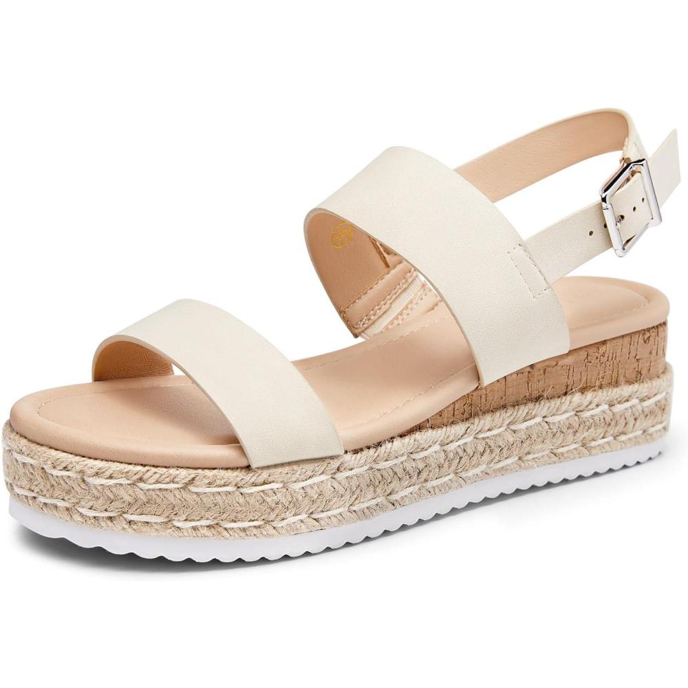 image:imageCoutgo Womens Platform Wedge Heels Sandals Espadrilles Open Toe Cork Ankle Buckle Strap Summer Beach Dress ShoesBeige