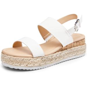 Coutgo Womens Platform Wedge Heels Sandals Espadrilles Open Toe Cork Ankle Buckle Strap Summer Beach Dress Shoes(White)
